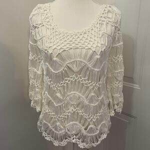 Slonl White Crochet 3/4 Sleeve Beach Top Size Medium